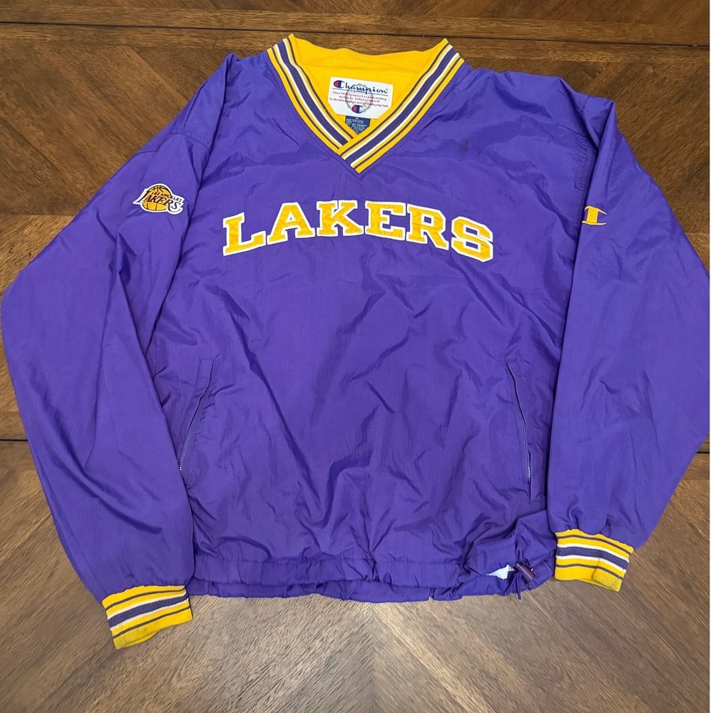 Vintage Champion Los Angeles Lakers Windbreaker‎ Pullover Jacket Mens XL Purple